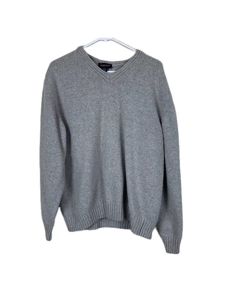 Toscano Blue Men’s Gray Lambswool Blend V-Neck Sweater Size Xxl Made In Italy